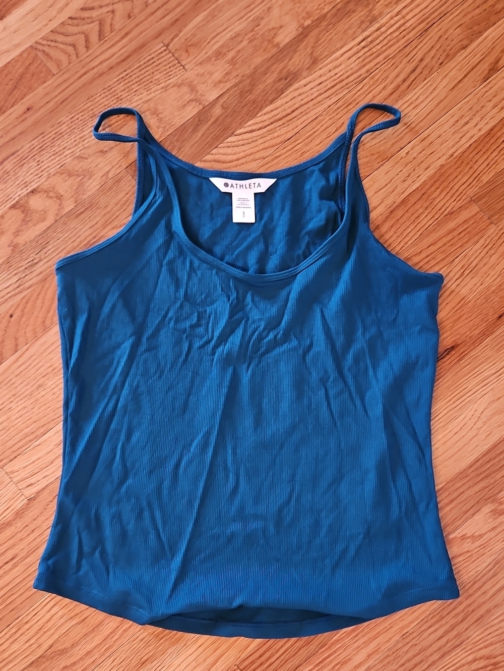 Athleta Teal Ribbed Slim-Strap Tank Top.